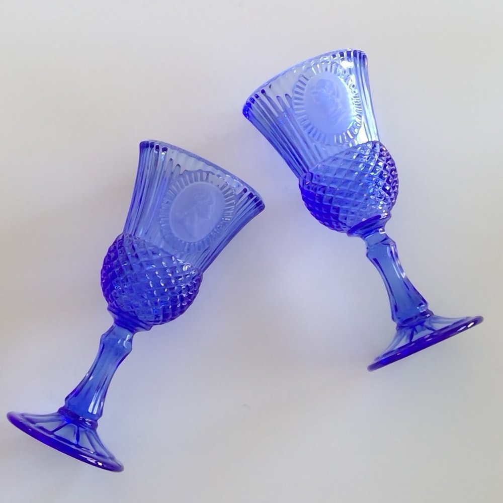Vintage Avon Fostoria Cobalt Blue George and Martha Washington Colonial Goblets